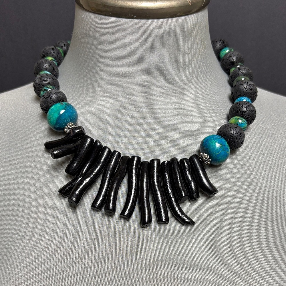 Lava Rock and Turquoise Bead Statement Necklace